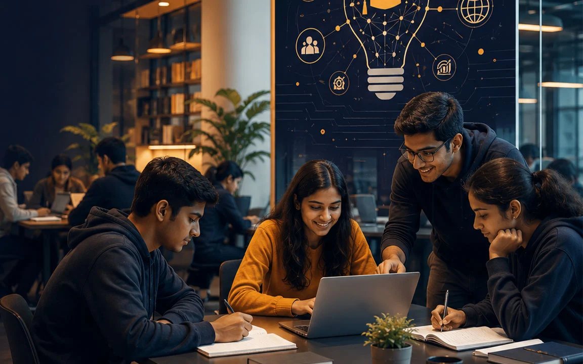 Illustration of a team working together across AI, robotics, and cloud technology domains
